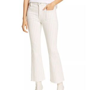 FRAME Le Bardot Striped Kick Flare Raw-Edge Jeans in Courtyard Size 25